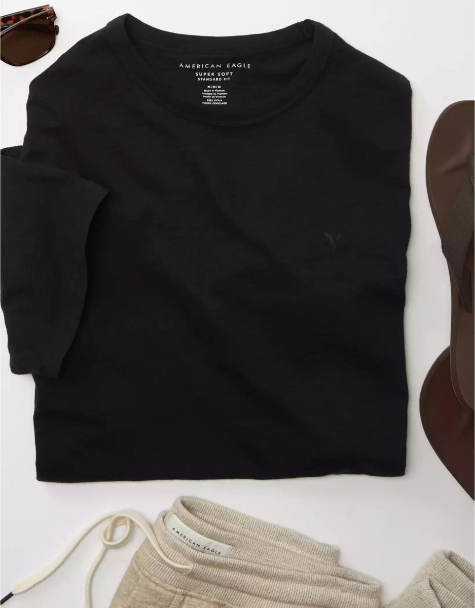 T Shirts American Eagle AE Super Soft Slub Noir Homme | CAF-15468181